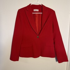 Calvin Klein Red Women's Blazer Single-Breasted One-Button Notch Lapel