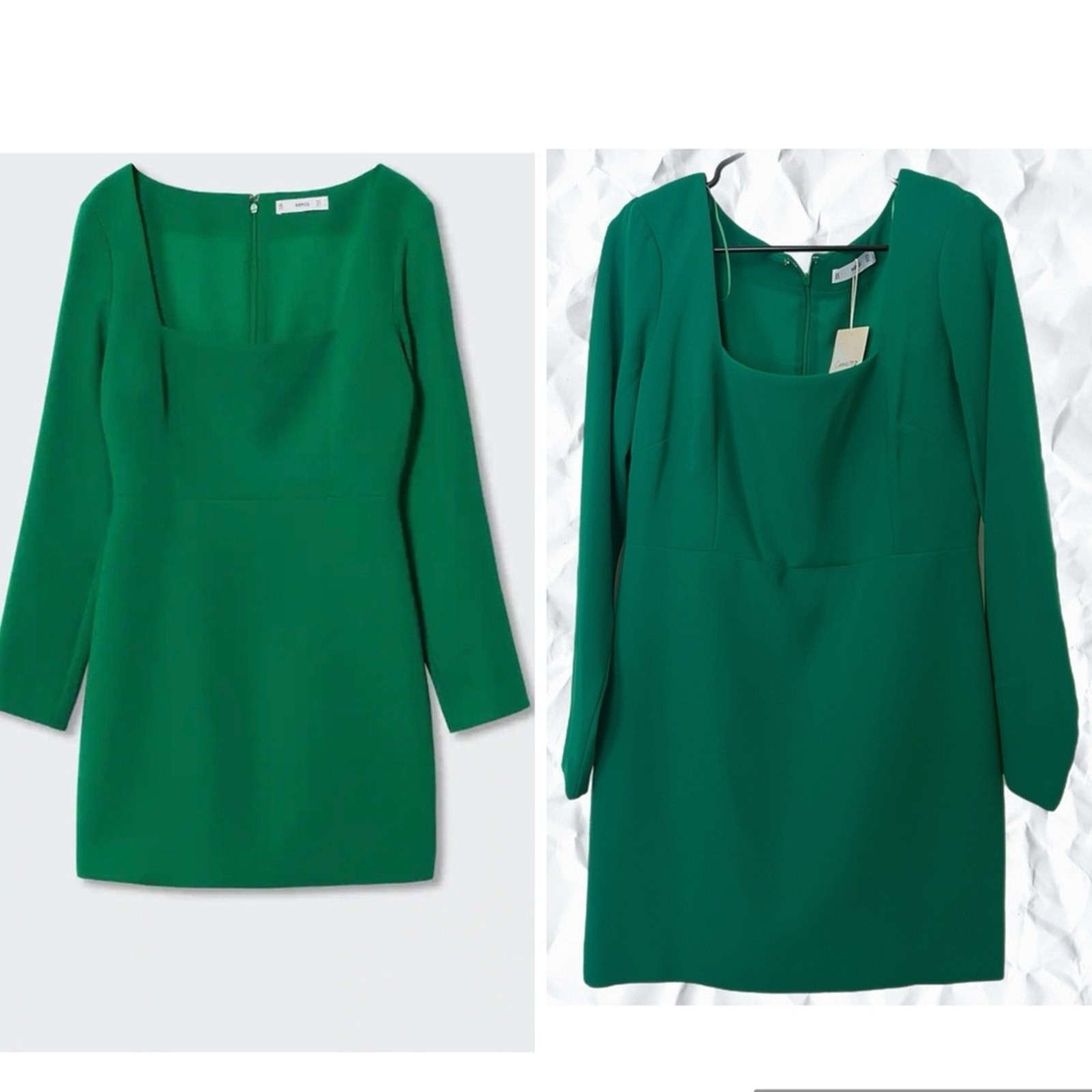 Mango Green Square Neck Fitted Mini Dress - 8 thumbnail 2