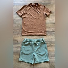 SHEIN teen boys size small sage green shorts and tan t-shirt antler graphic set