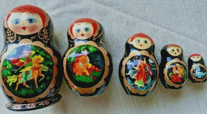 Nesting Dolls 5pc SIGNED PYCB MATRYOSHKA fairytale Beautiful Christmas artisian