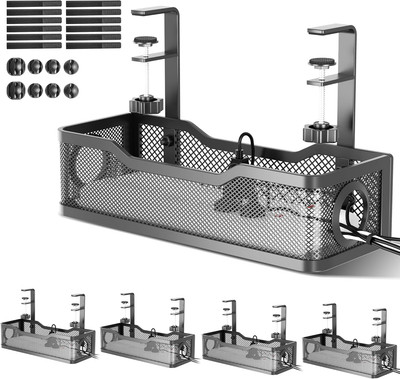 4 Pack under Desk Cable Management Box Black,  53.6'' Wire Organizers No Drill, C