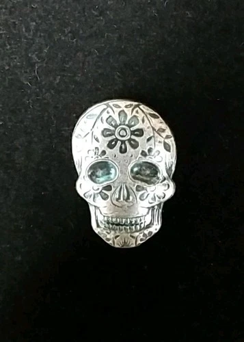 2 oz. 999 Fine Silver Sugar Skull - Day of the Dead - Cross - Turquoise #7258