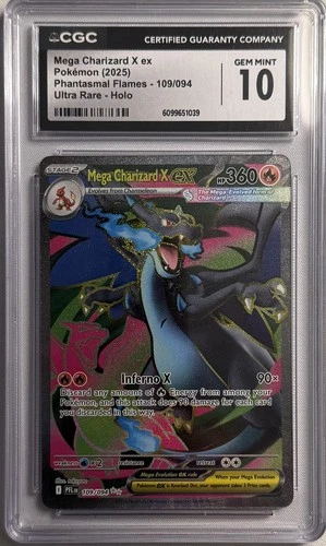 2025 POKEMON PFL EN-PHANTASMAL FLAMES ULTRA RARE #109 MEGA CHARIZARD X EX CGC 10
