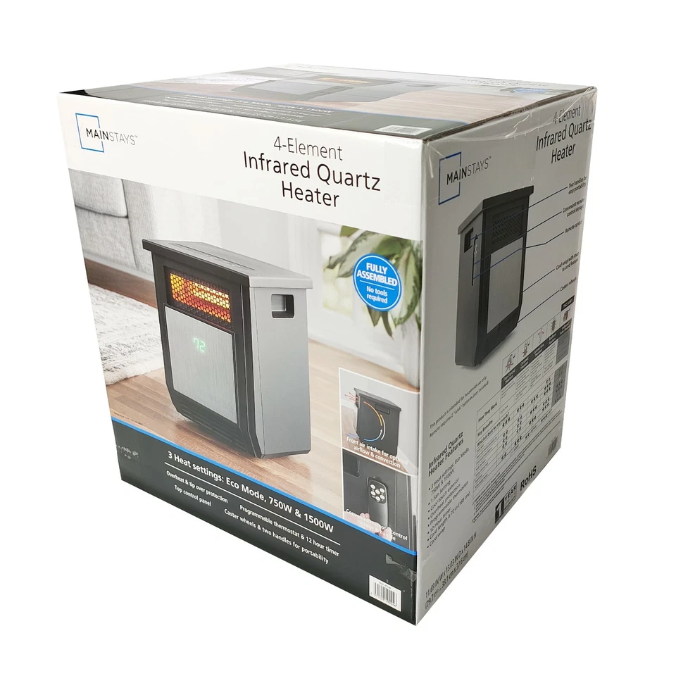 Calentador de espacio infrarrojo de 4 elementos Mainstays 1500W para uso en interiores Foto 3 de 4