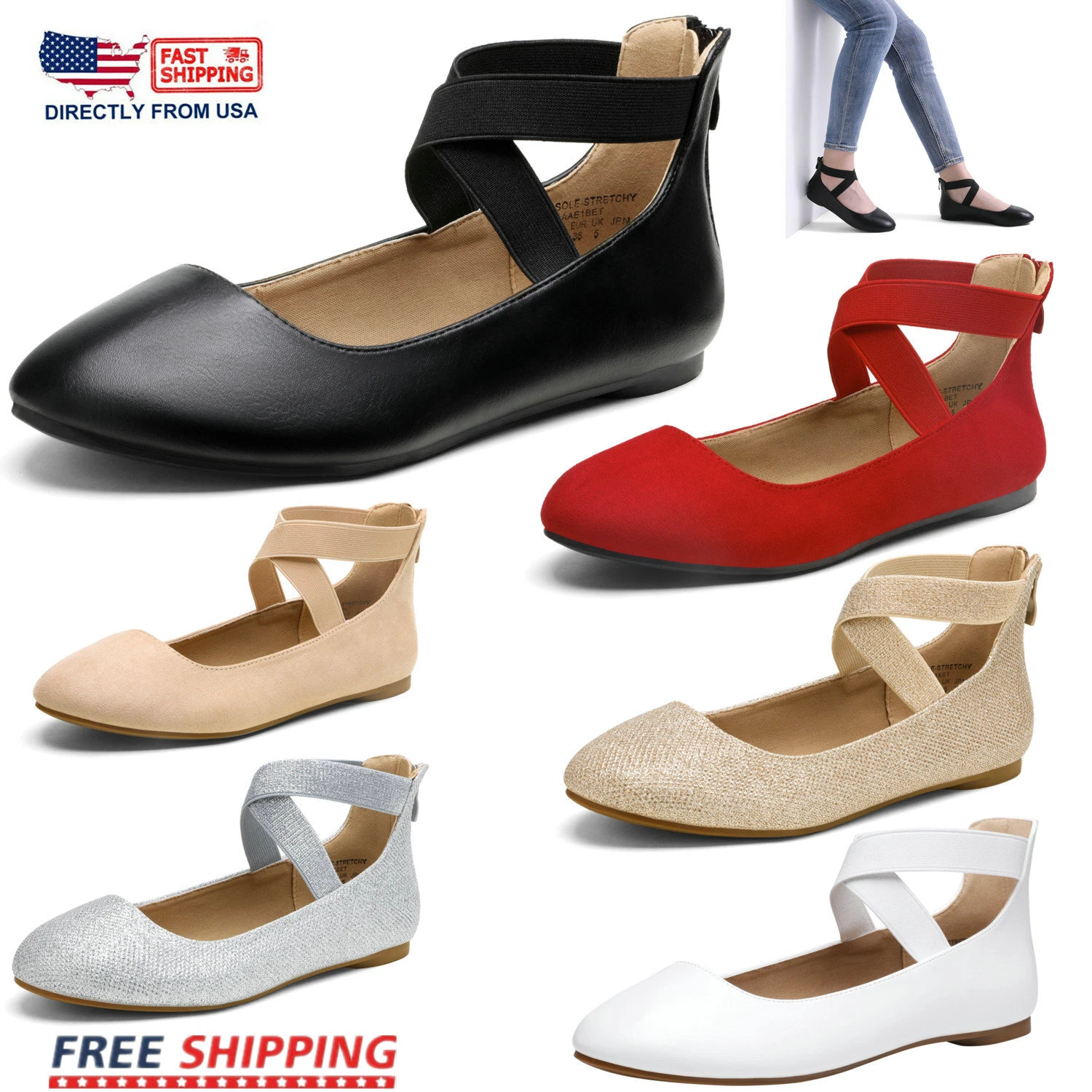 Women Ballet Flat Shoes Elastic Ankle Strap Round Toe Comfort Dress Casual Shoes
Opens in a new wind