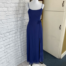 Mori Lee women 6 spaghetti strap fit & flare maxi dress w/side slit & tie belt