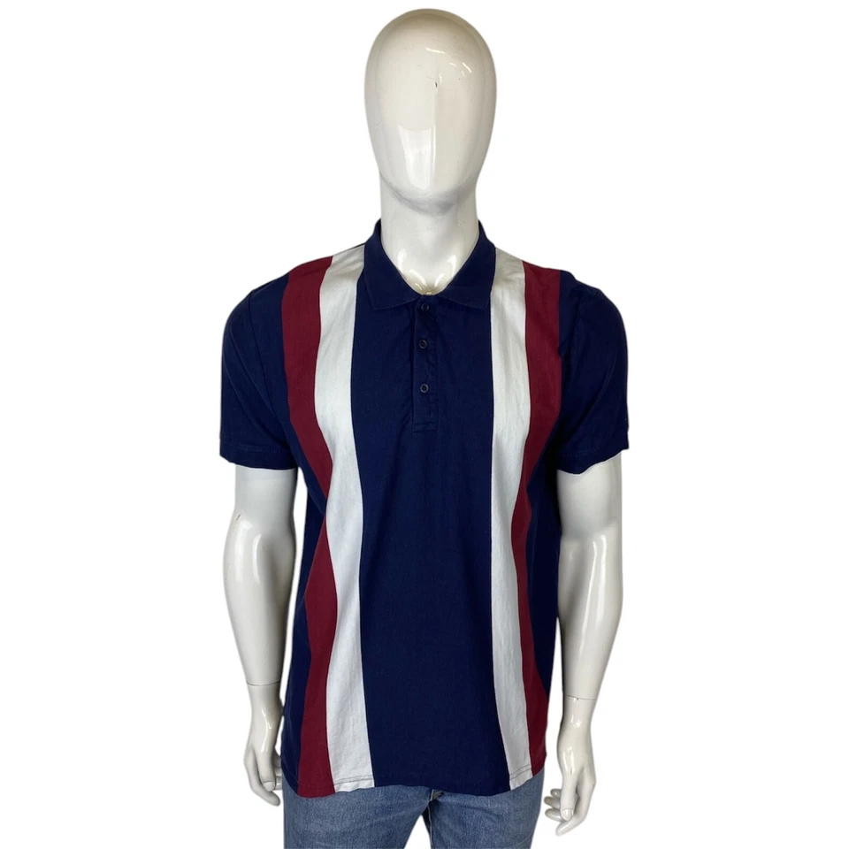 Chemise Polo Vintage Rayée Bleue En Coton XL Mod Skinhead Haut Tee Rayé - Photo 2/4