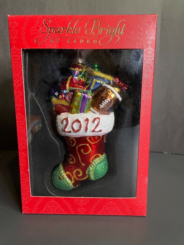 2012 Radko Glass Christmas Ornament Stocking Presents Sparkle Bright NIB Unused