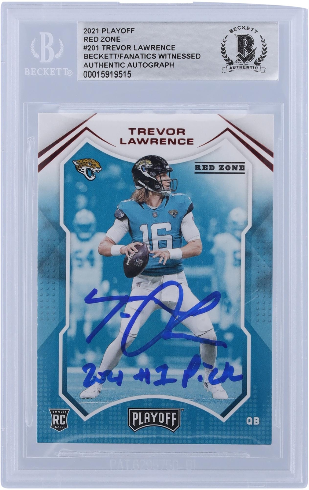 Trevor Lawrence Jaguars Signed 2021 Panini Playoff #201 BAS Rookie Card w/Insc