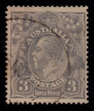 AUSTRALIA 1924 3d DULL-ULTRAMARINE KGV STAMP VFU SG:79 WMK 5 (TYPE A)