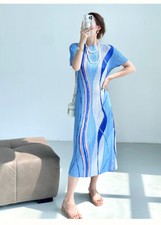 Fashion Wrinkle Style Short Sleeved Printed Dress Slim Fit Mid Length Skirt