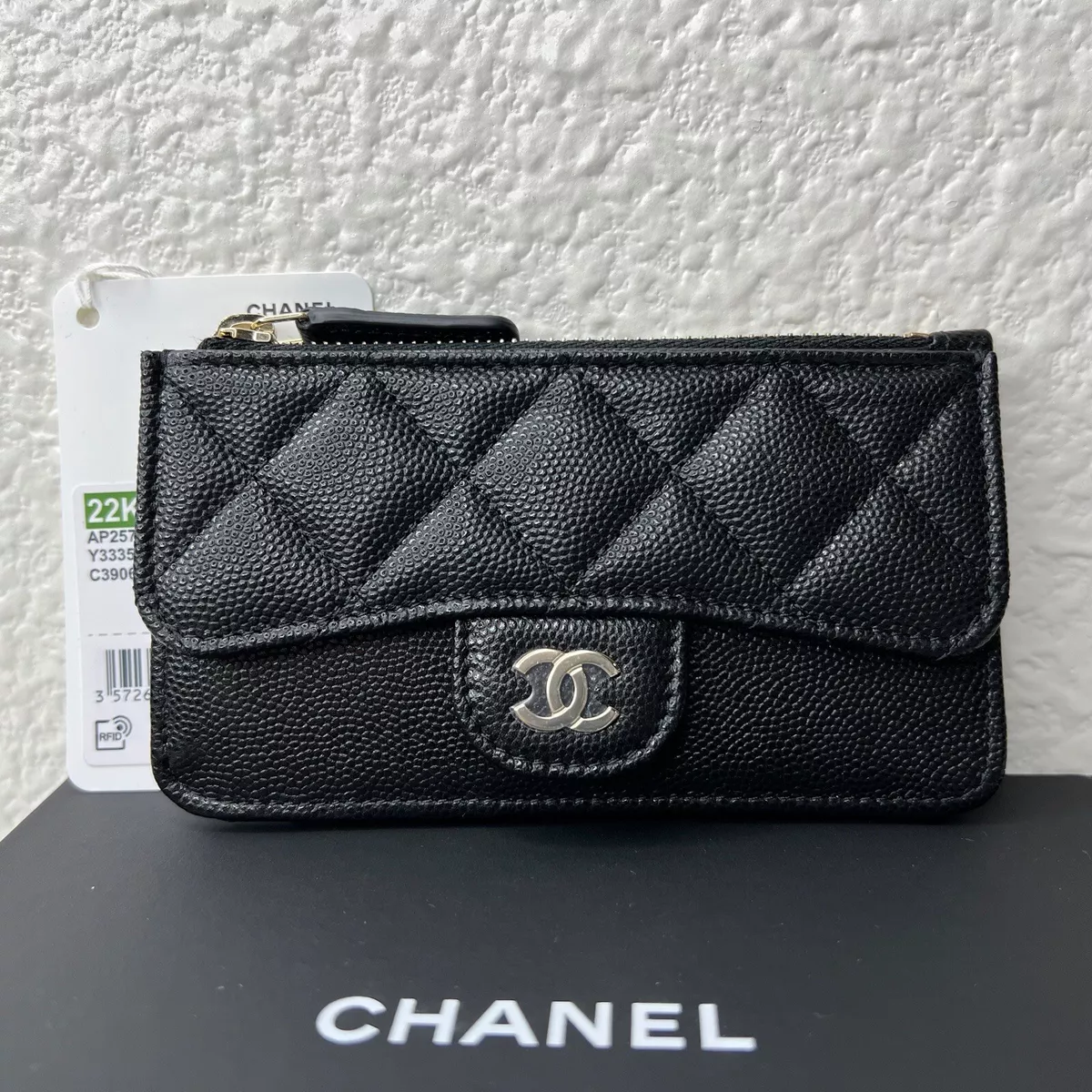 NWT 22K Chanel Classic Zipped Card Holder Wallet Caviar Black with Gold Hardware