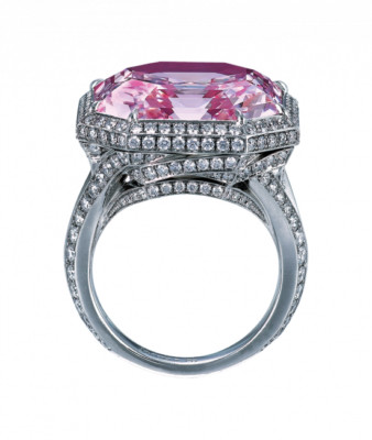 28.23CT Fancy Intense Purple-Pink Asscher Cut Ruby With Bright CZ Halo Fine Ring