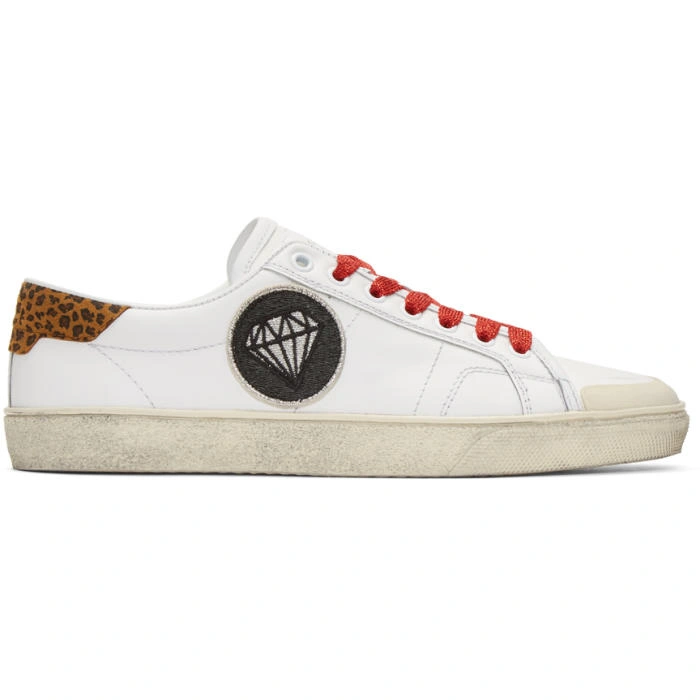 Sneaker basse piatte Saint Laurent SL 37 da uomo Surf Court bianche diamanti 44 11