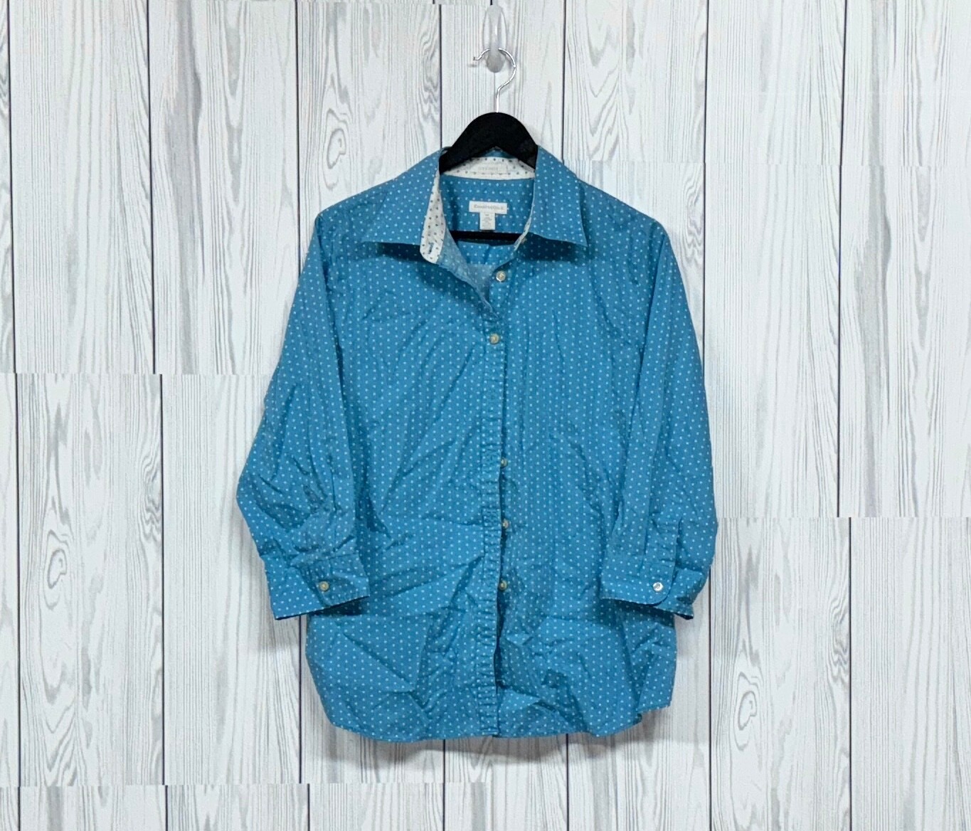Charter Club shirt womens size 14 button down long sleeve no iron blue patterned
