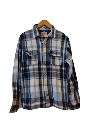 Levi's Shirt Mens M Long Sleeve Button Up Cotton Blue White Plaid Pockets 