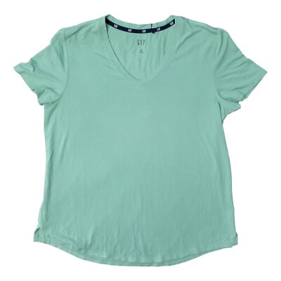 New GAP Women's Short Sleeve V neck Tee, Green, Size XL