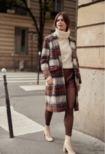 Women's Classic Single Breasted Long Length Check Wool Look Coat. Uk S M L