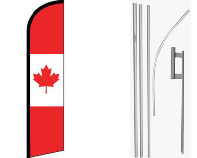 Canada Red / White Windless Banner Flag & 16ft Flagpole Kit /Ground