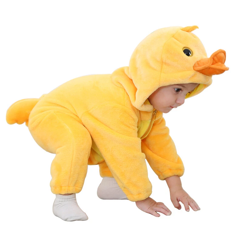 0-3Y 3-4Y Toddler Baby Yellow Duck Costume Fancy Dress Rompers Flannel Halloween - Image 4 of 4