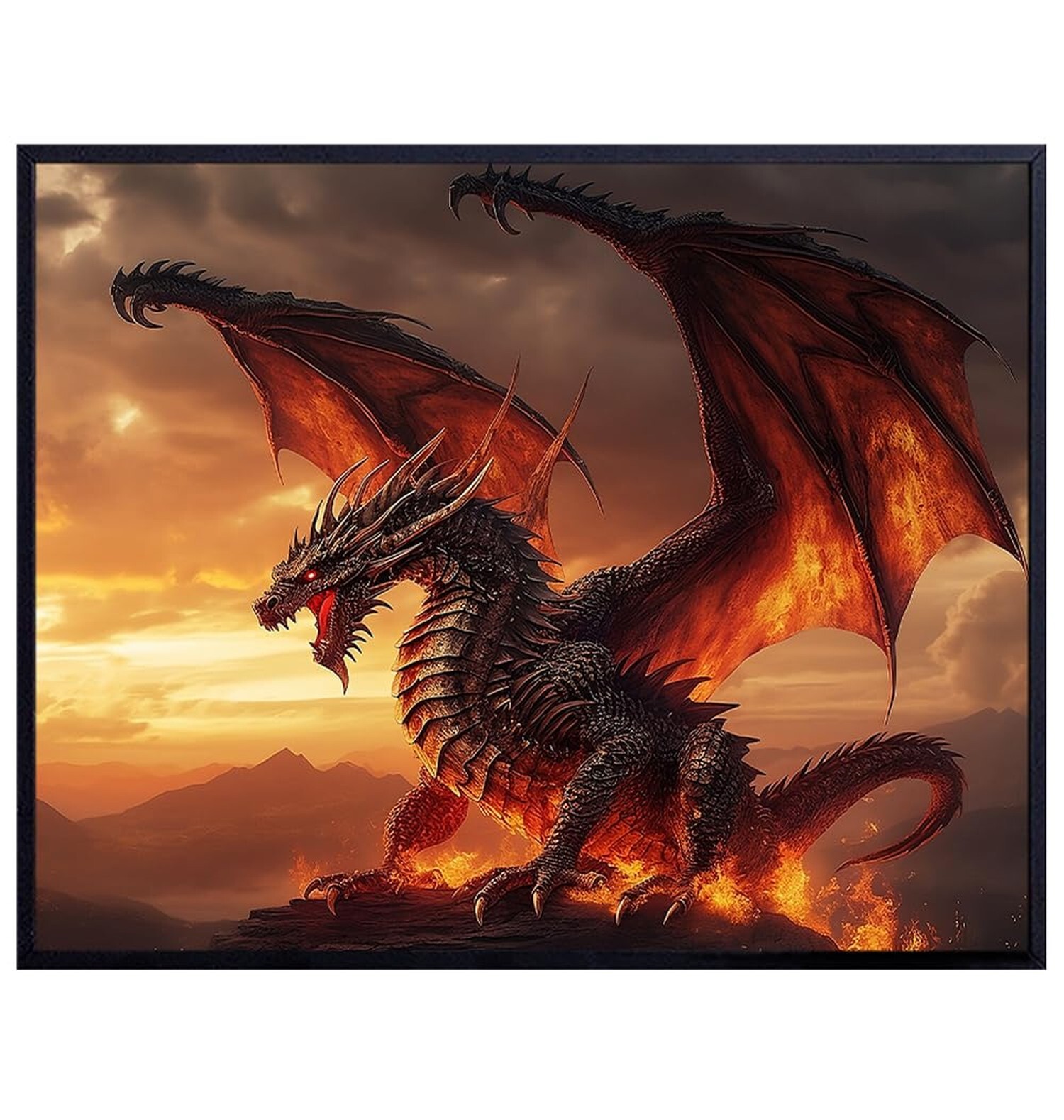 Fantasy Dragon Wall Art for Boys Room Gaming Decor