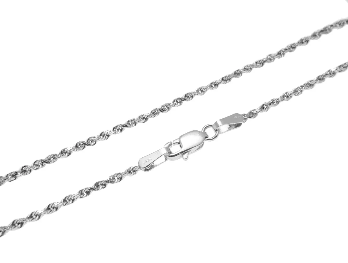 1.5MM SOLID 14K WHITE GOLD DIAMOND CUT ROPE CHAIN NECKLACE 20