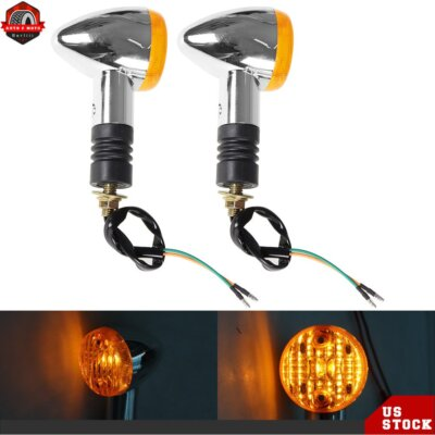 #ad #ad 2×Amber Chrome Front Rear Turn Signal Blinker Indicator Light Motorcycle $6.34