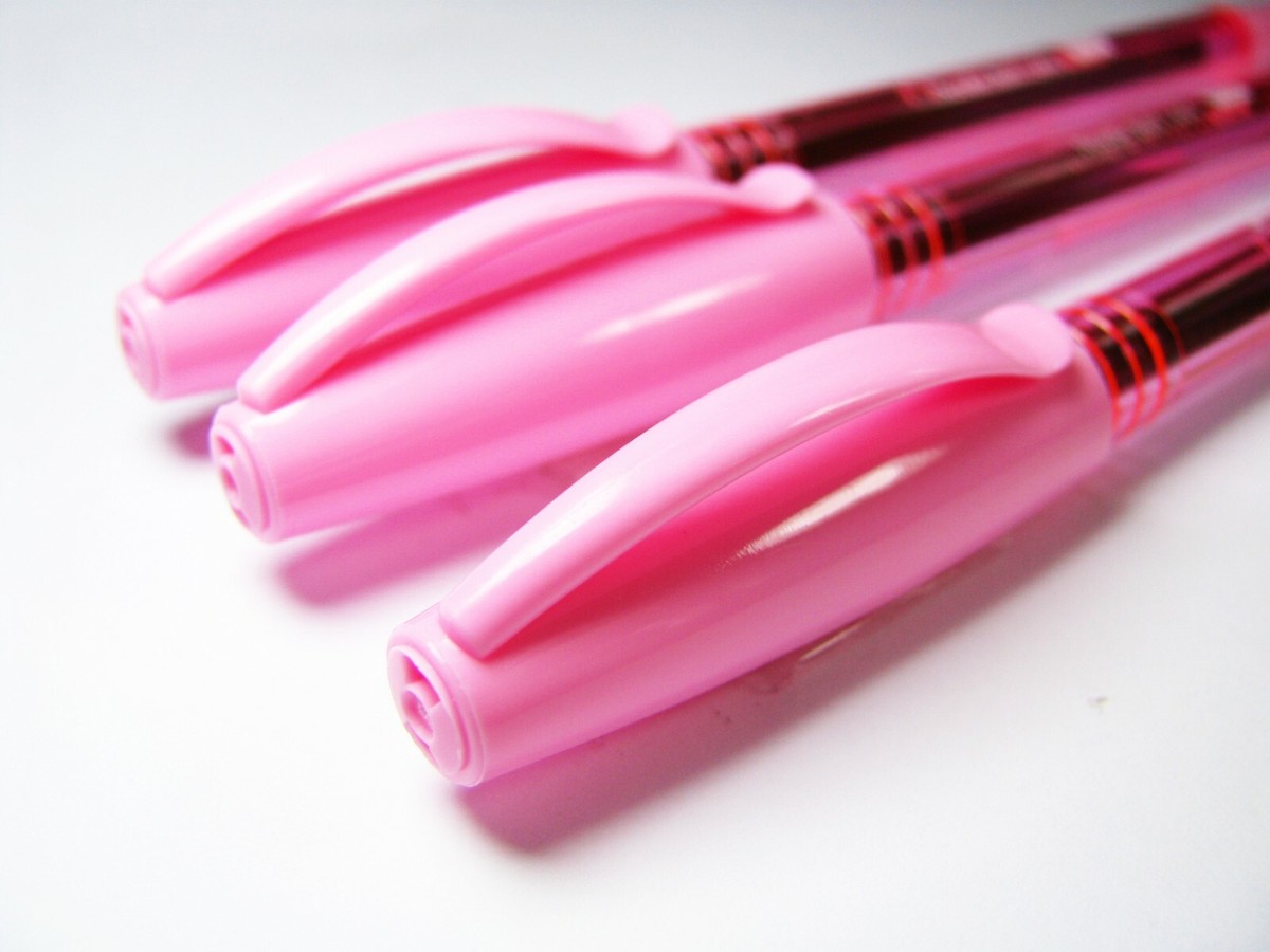 3 Pink Faber-Castell 1444 ALL BLUE Ink Ball Point Pen Clip Pack