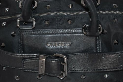Givenchy Black Nylon Silver Studded Zip Top Womens Holdall Shoulder Satchel  Bag