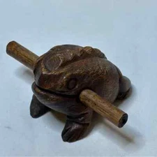 Peruvian Brown Wooden Frog Guiro Percussion Instrument EUC