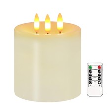 Large 3 Wick Flameless Candles, 4"x4" Flickering Flameless Candles with Remot...