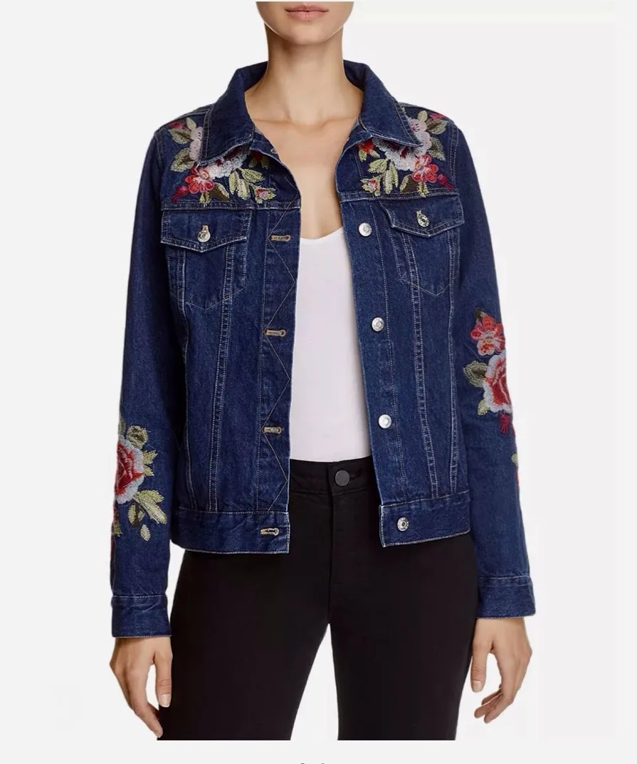 Johnny Was Desi Floral Embroidered Denim Jacket, Size L