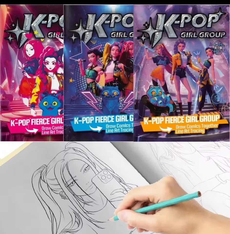 1 X KPOP DEMON HUNTERS HUNTRIX TRACE DRAW AND COLOURING BOOK GIFT