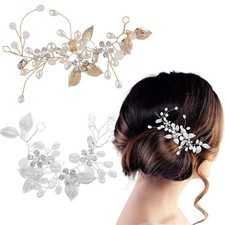 2 PCS Bride Wedding Hair Vine Flower Hair Piece Pearl Bridal Headpieces Leaf ...