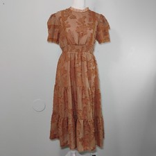 Floral Gingham Embroidered Modern Prairie Dress Cottagecore Feminine Flowy Sz S
