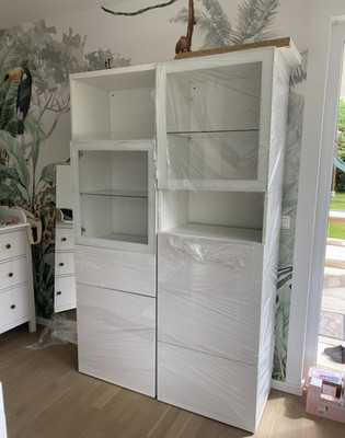 IKEA Bestå Schrank Set 2-teilig weiß Holz/Glas mit 2 Glastüren & 1 Schublade