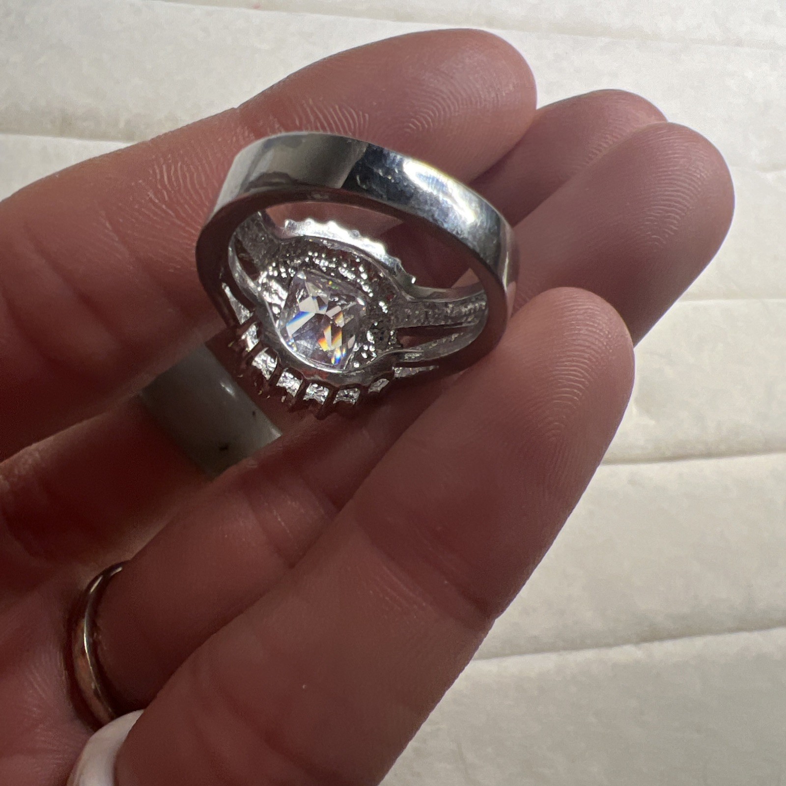 Vintage Large Clear Stone Statement Ring Sparkly … - image 10