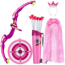 Bow and Arrow for Kids, LED Light Up Archery Set with Princess Cape and Crown...