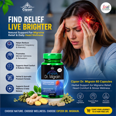 Cipzer Dr. Migrain 60 Capsules | Helps Manage Migraine Pain & Reduce Headache