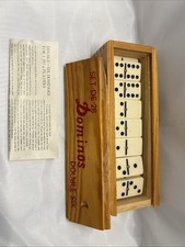 Double 6 Dominoes Set 28 Tiles Brass Spinners Wood Case and Instructions