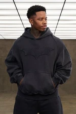 YOUNGLA (SOLD OUT) - 5173 - BATMAN STEALTH HOODIES - BLACK WASH - SMALL