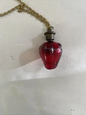 Vintage 1970’s Max Factor Glass Strawberry Perfume Bottle Necklace 