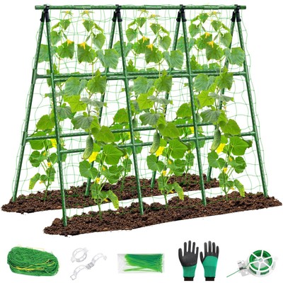 Cucumber Trellis for Raised Bed, 54×51 Inch Adjustable A-Frame Trellis with C...