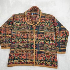 Vintage Lizsport Womens Cardigan Sweater Medium Paisley Floral Artsy Eclectic