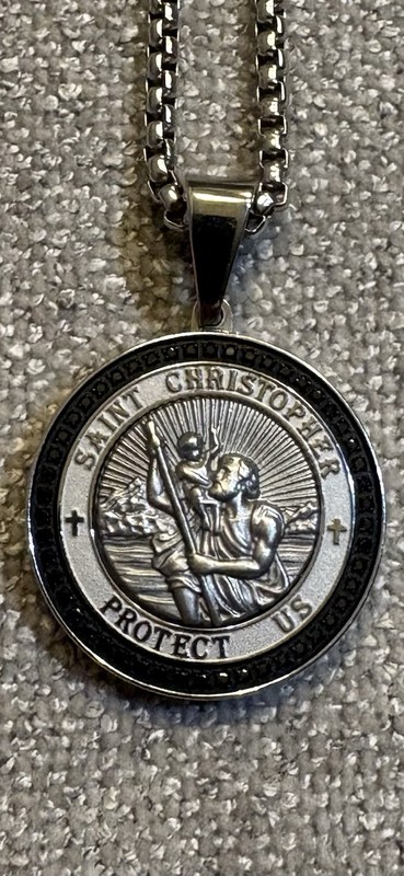 Men’s 1/4 ct. Black Diamond Saint Christopher Pendant in Stainless Steel. (23’’)