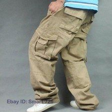 Multi Pockets Men's Cargo Pants Hip Hop Cotton Trousers Baggy Casual Straight SZ