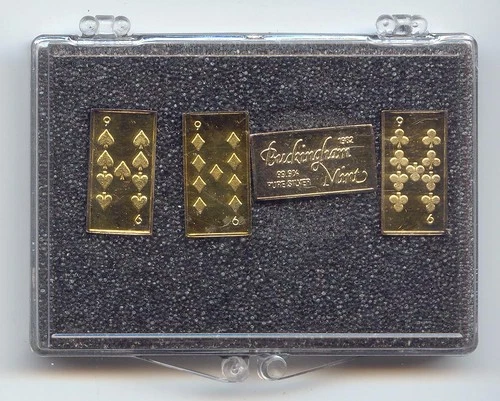 Buckingham Mint,1982 2 Gram Playing Card Silver Bar, (4) 9's,8 Grams Total,0.999
