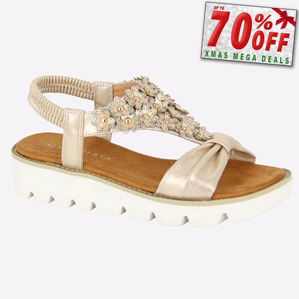 Cipriata Womens Salvia Fashion Floral Beach Fashion Casual Sandal Gold