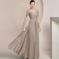 Chiffon Full Sleeves Mother of the Bride Dresses Long Formal Wedding Guest Gowns