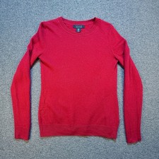 TAHARI 100 2 Ply Cashmere Crewneck Sweater Red Sz M Red Preppy Classic Soft